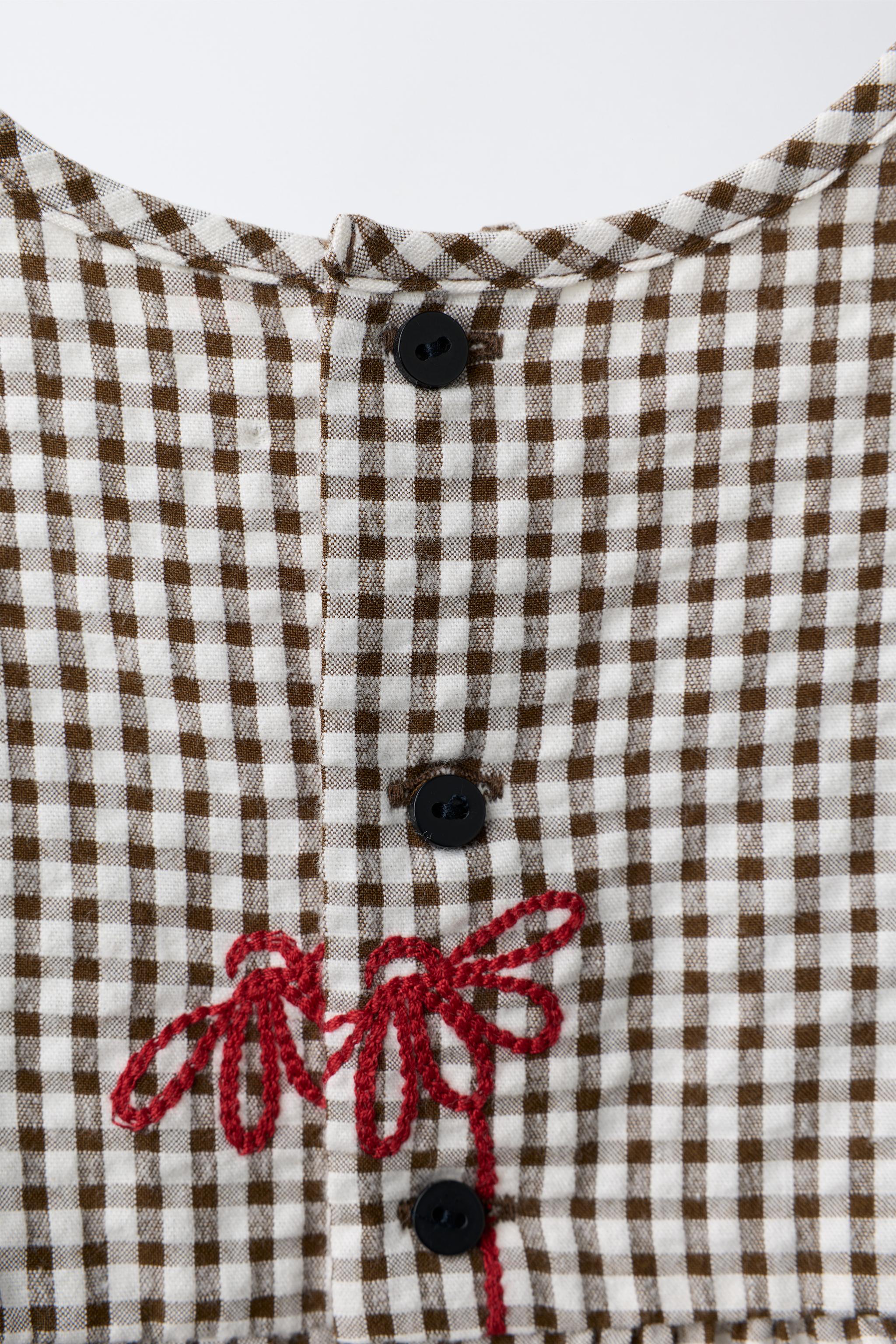BLOUSE À CARREAUX VICHY ET FLEURS BRODÉES